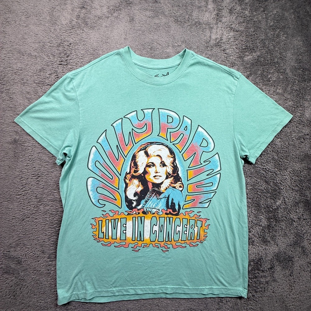 Dolly Parton Retro Band Tee Tour Concert Shirt Adult XL Aqua Blue Short Sleeve